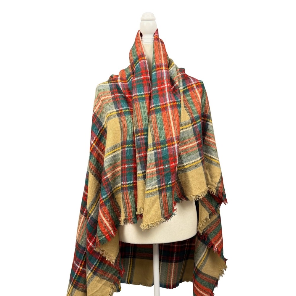 Blanket Scarf Wrap Womens Tartan‎ Plaid Knit Fringe Oversized Lightweight Shawl